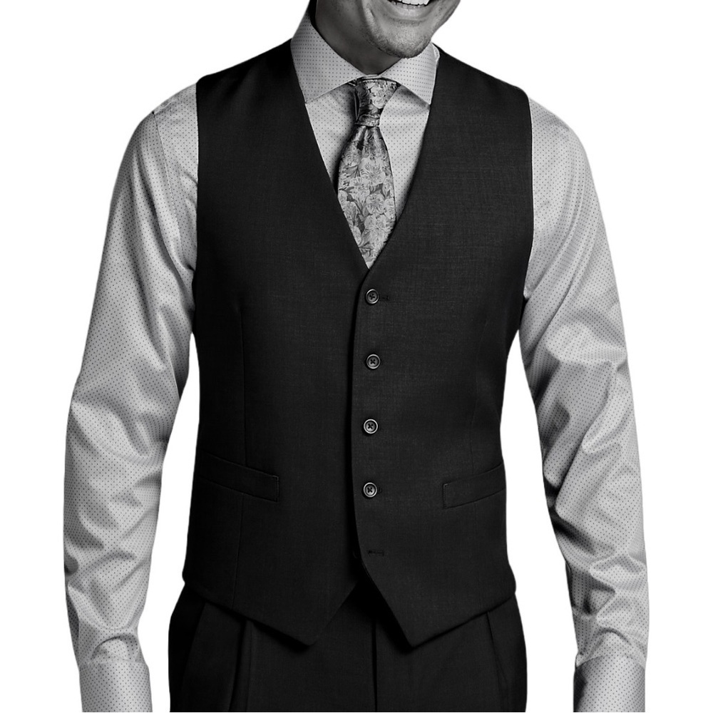 Pronto Uomo Black Wool Button Front Vest L